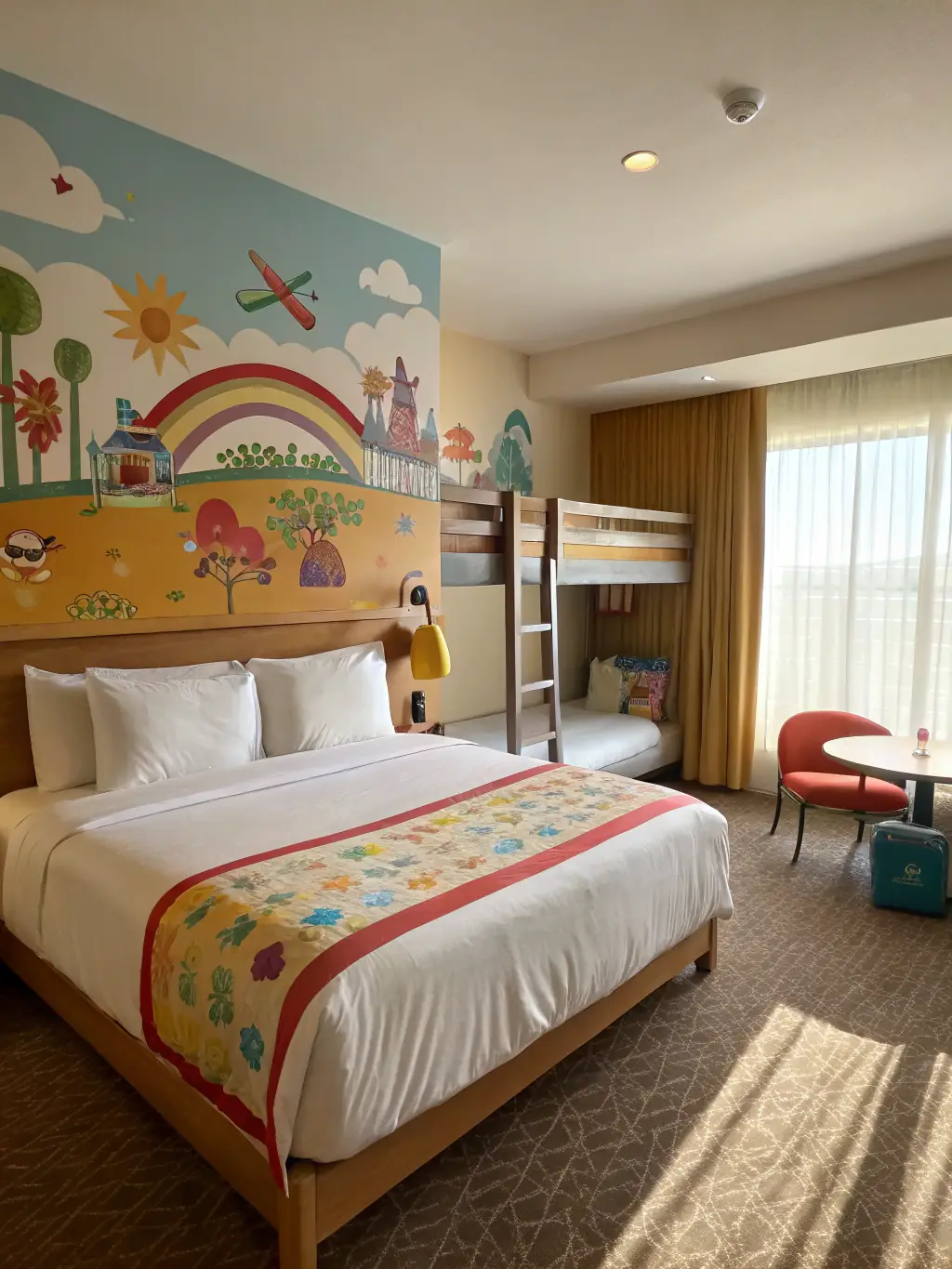 A spacious family room at Olymp Hotel, featuring comfortable beds and amenities for families with children.