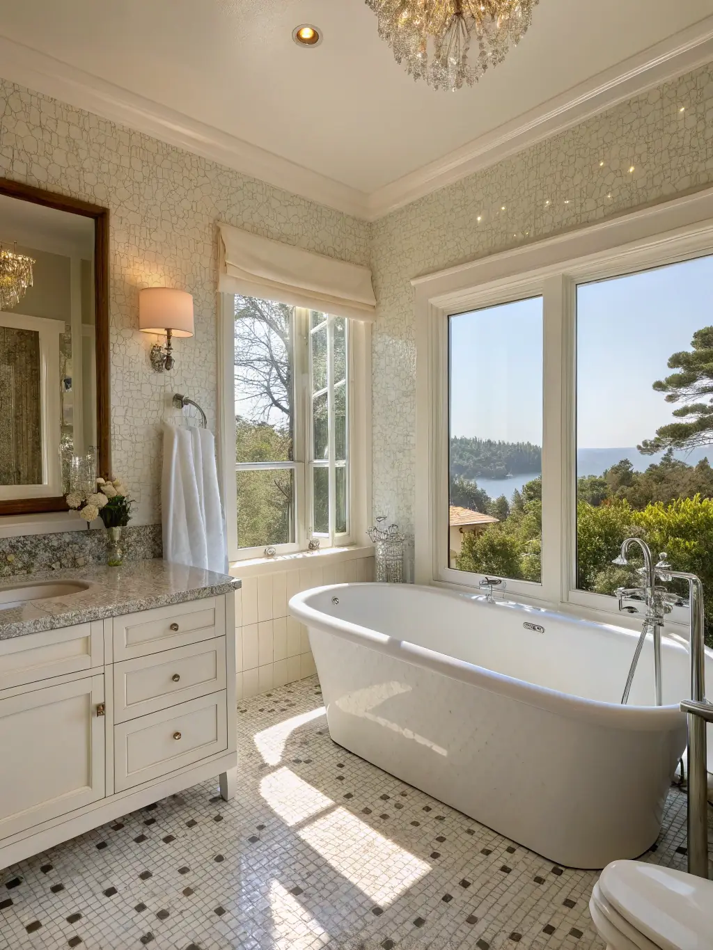 A modern, well-lit bathroom inside one of the hotel rooms at Olymp Hotel, featuring clean towels and toiletries.